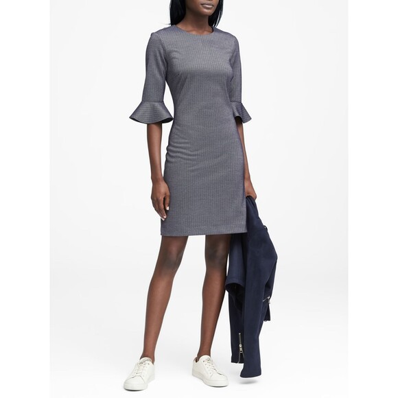 Banana Republic Dresses & Skirts - BANANA REPUBLIC Navy Herringbone Ponte Dress Flutter Sleeves Stretch WOMENS 6